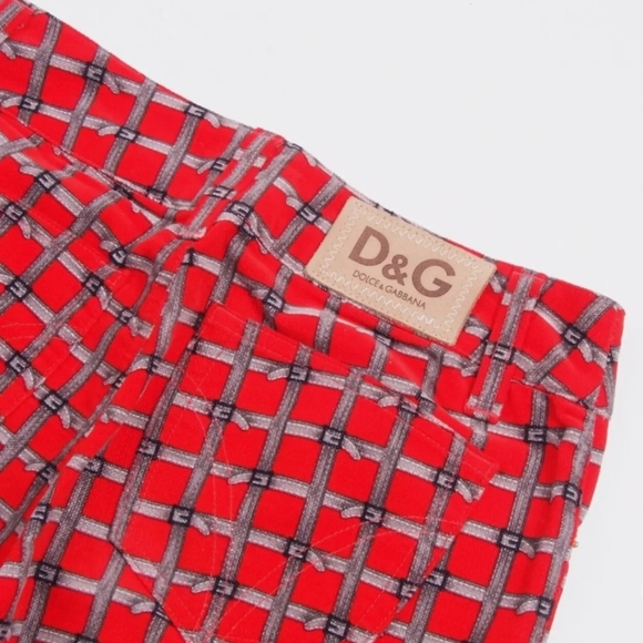 Dolce & Gabbana Vintage Red Velvet Patterned Pants Size 28. - Picture 12 of 16